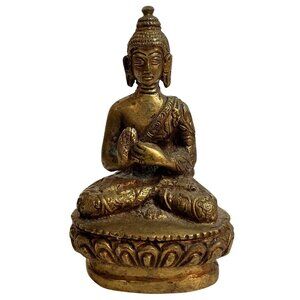 Antique Tibetan Seated Buddha on Lotus Shakyamuni Figure Deity Meditation Buddhi